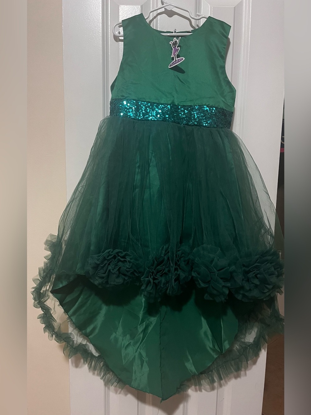 Kids fancy emerald green dress with tulle